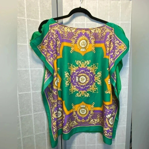Green Blouse from Bedo with yellow and purple design - Picture 1 of 3